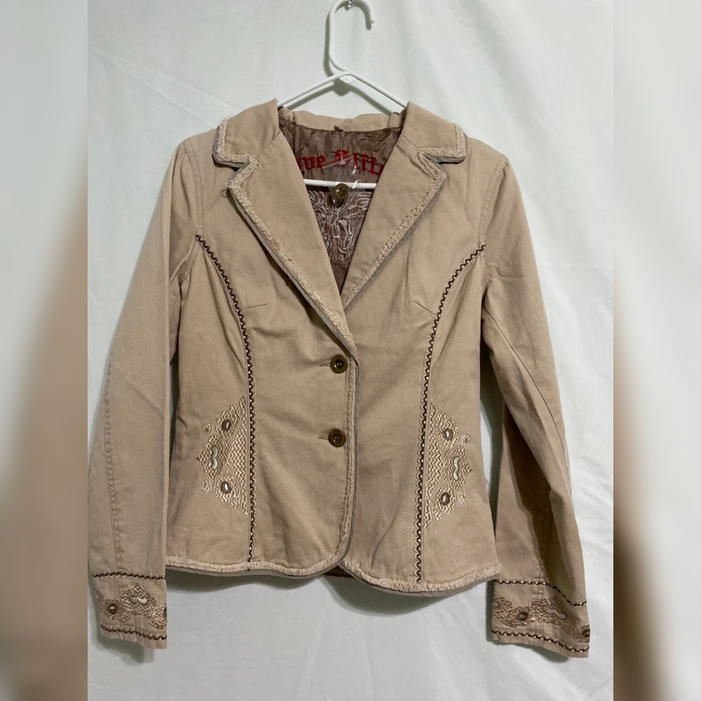 Love Stitch Beige Embroidered Blazer Jacket